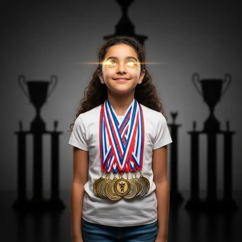 Girl Shining with Gold & Silver Medals