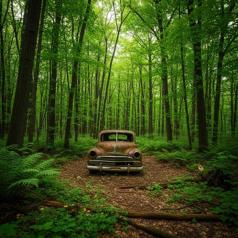 Vintage Car Discovery in Enchanted Forest