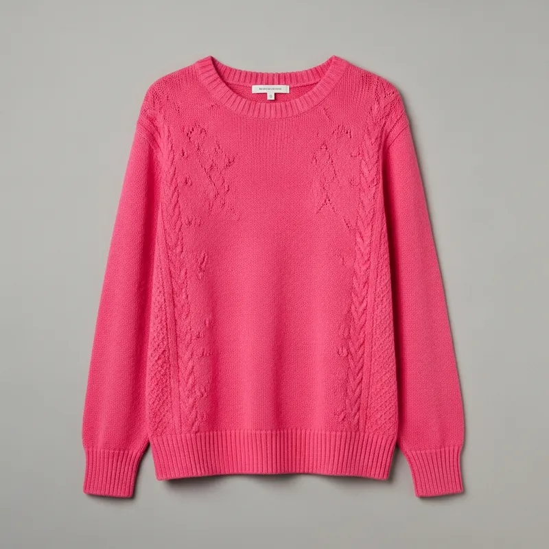 Cozy & Vibrant Pink Sweater for Warmth | Knitted Design on Neutral Background