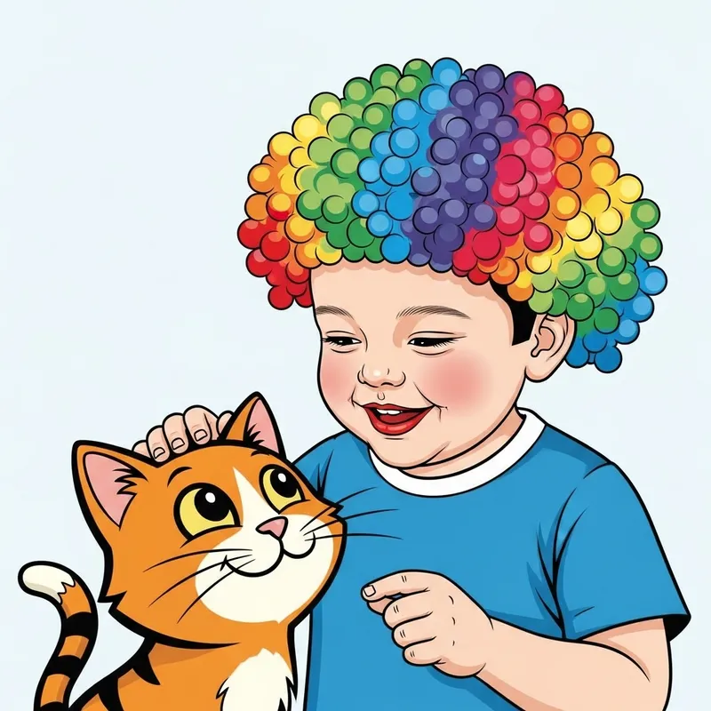 Playful Boy with Red Lips Having Fun with a Cute Cat