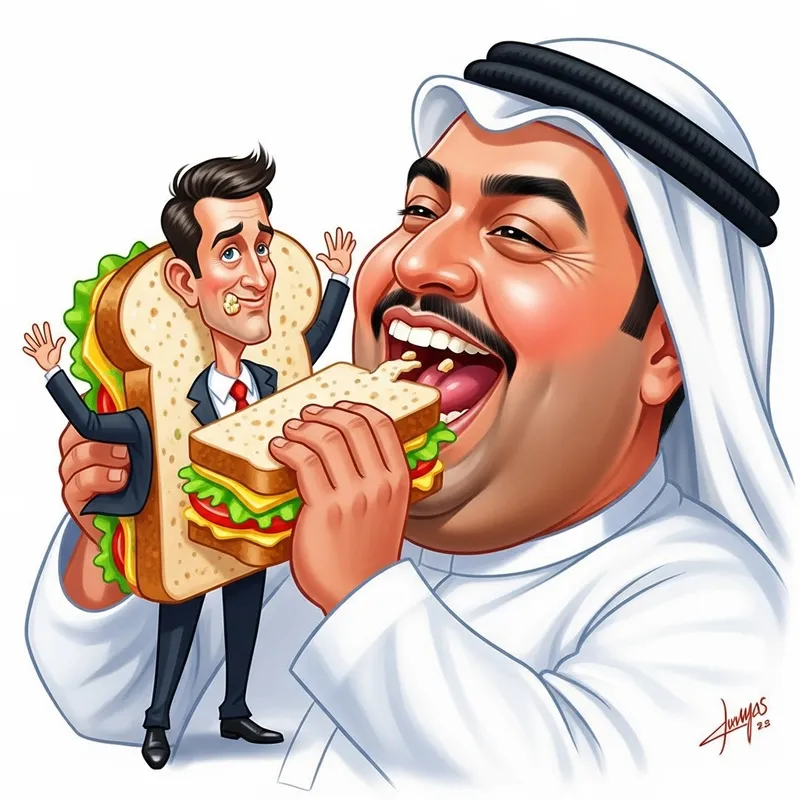 Hilarious Illustration of a Man Eating a Sandwich Hilarious Illustration of a Man Eating a Sandwich
