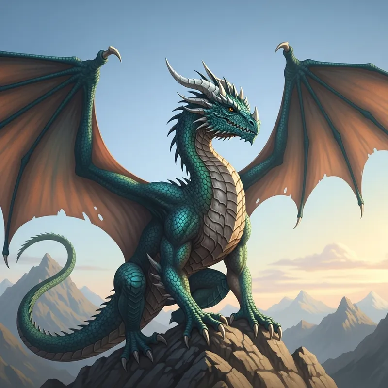 Majestic Dragon in Emerald & Sapphire | Ancient Mountain Peak