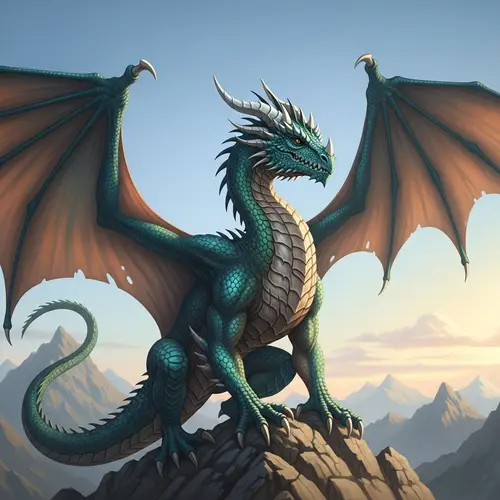 Majestic Dragon in Emerald and Sapphire | Ancient Mountain Peak