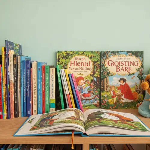 Diverse Picture Book Collection on Wooden Shelf | Library Décor