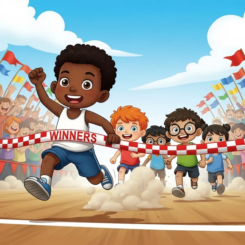 Cheerful Kids Diversity - Exciting Foot Race Finish