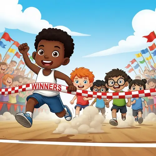 Diverse Kids Foot Race | Black 5-Year-Old Triumphs
