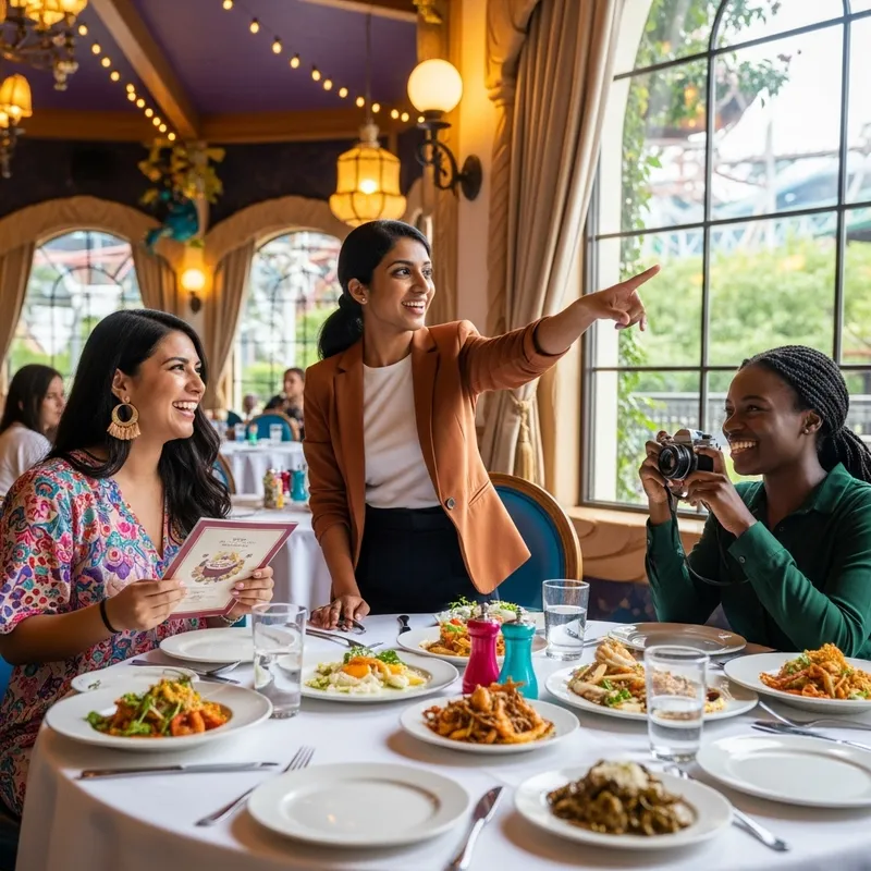 Diverse Women Dining at Disney Restaurant Diverse Women Dining at Disney Restaurant