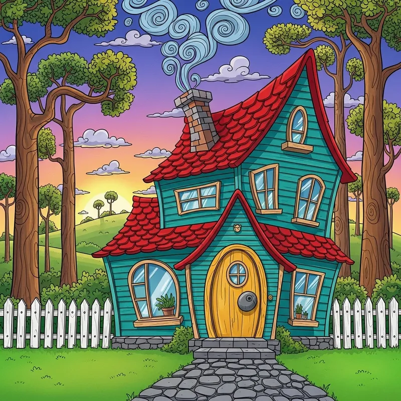 Colorful Cartoon House in Whimsical Background