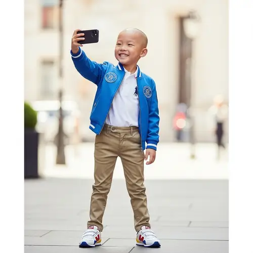Joyful Young Chinese Boy Selfie with Luxury Outfits