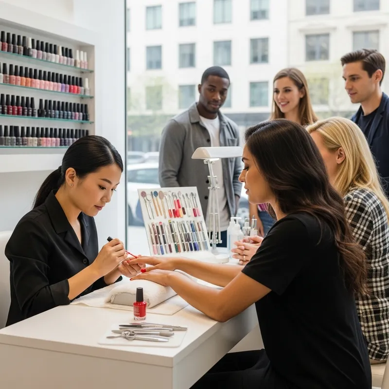 Manicure Study: Nail Technician Applying Red Polish