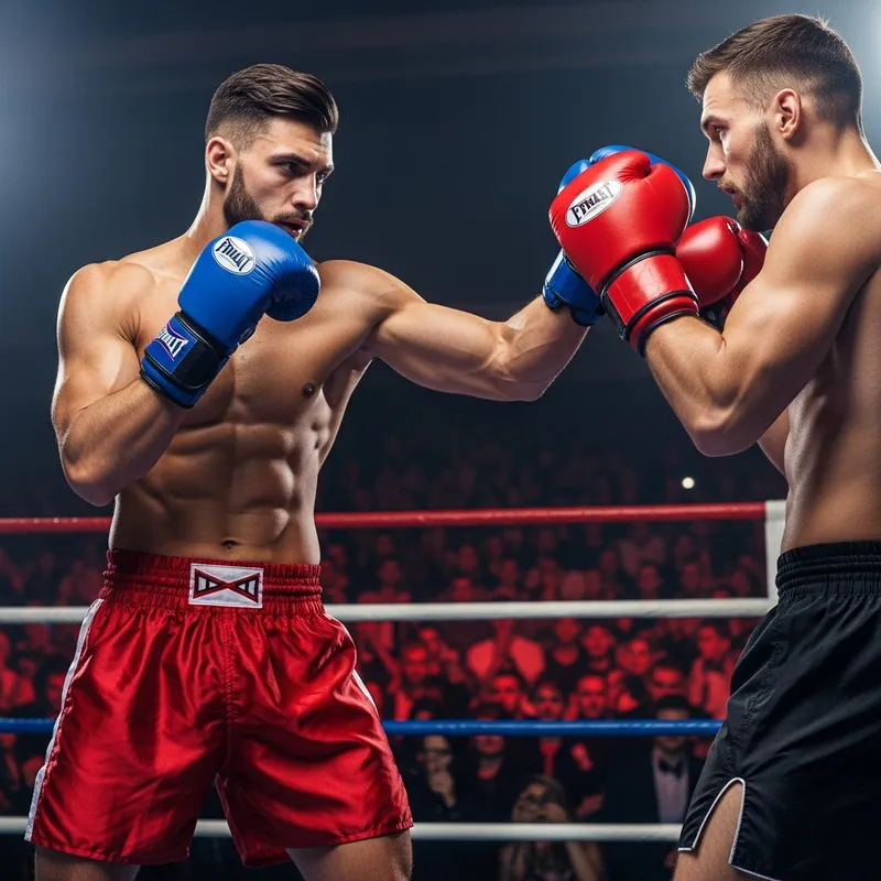 Intense Kickboxing Match: Confident Andrew Tate vs. Opponent in Stadium Showdown