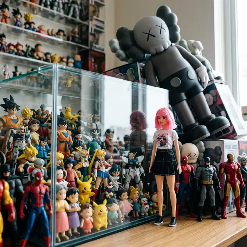 Vibrant Aquarium with Anime Characters & Action Figures