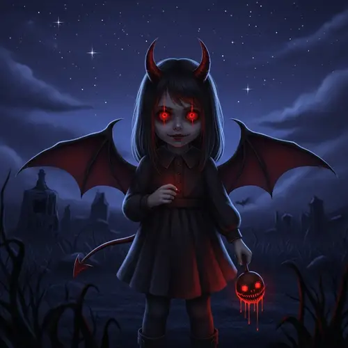 Devil Girl in Chilling Night Scene | Horror Image