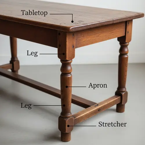 Wooden Table Parts | Labelled in English
