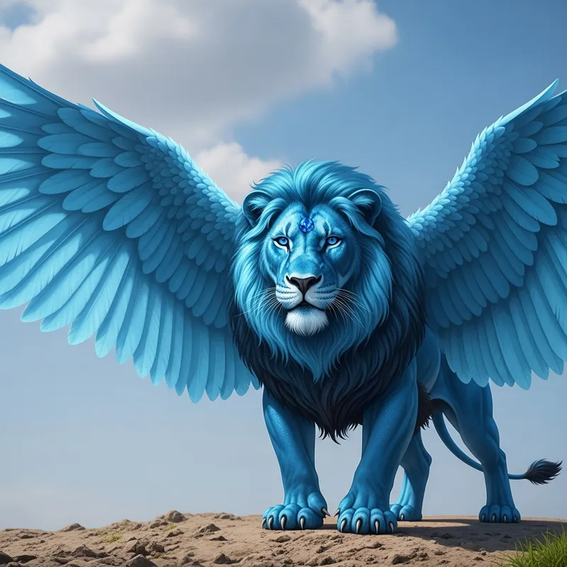 Blue Lion with Majestic Wings | Celestial Creature Blue Lion with Majestic Wings | Celestial Creature
