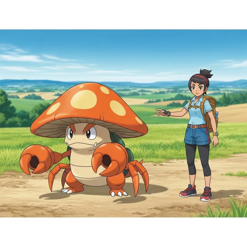Pokémon Parasect with Trainer in Nature Scene