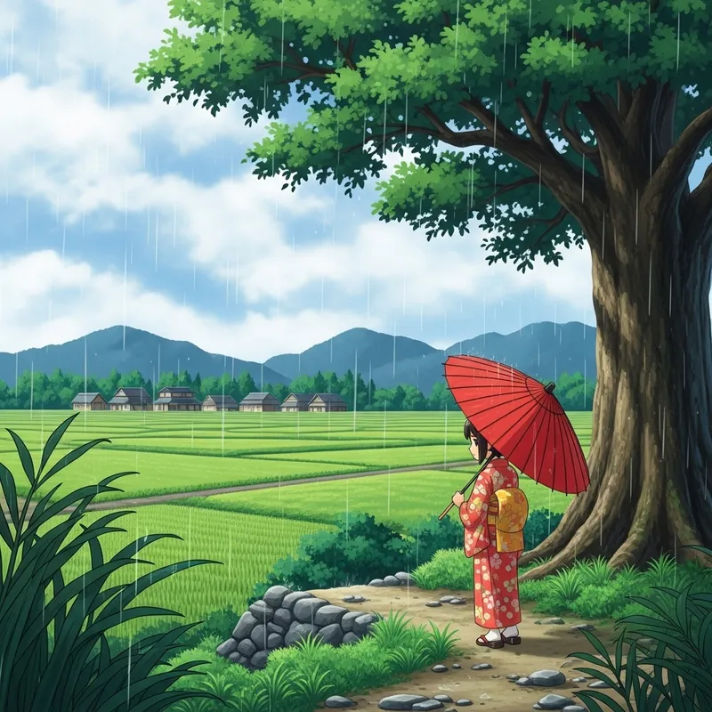 Beautiful Japanese Village in Gentle Rain