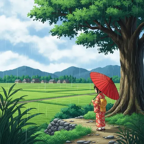 Beautiful Japanese Village in Gentle Rain