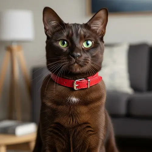Brown-Haired Cat with Red Collar