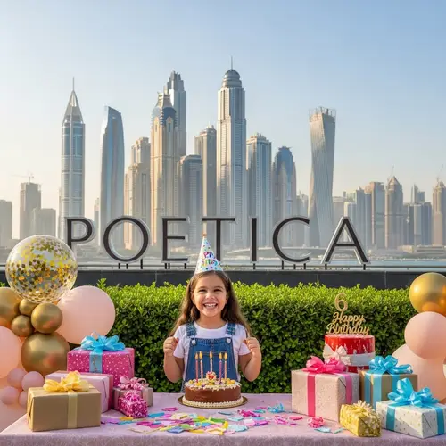 6-Year-Old Girl Birthday Celebration in Dubai with Poetica Sign
