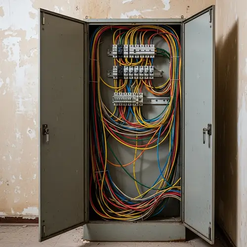 Antiquated Metal Electrical Cabinet and Colorful Cables