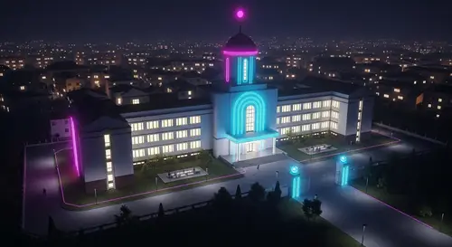 Futuristic Soviet-Style School | Neon Palmela Portugal Design