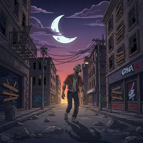 Eerie Zombie Scene on Dilapidated City Street