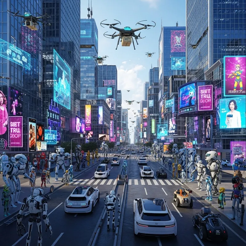 Futuristic Cityscape with Robots: Urban Future