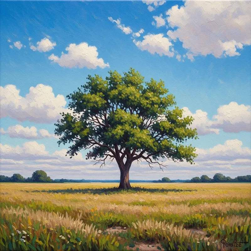 Impressionist Lonely Tree in Serene Landscape