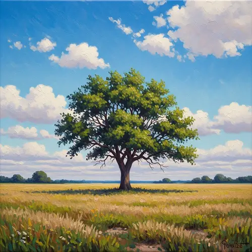 Impressionist Lonely Tree Painting - Serene Landscape Artwork