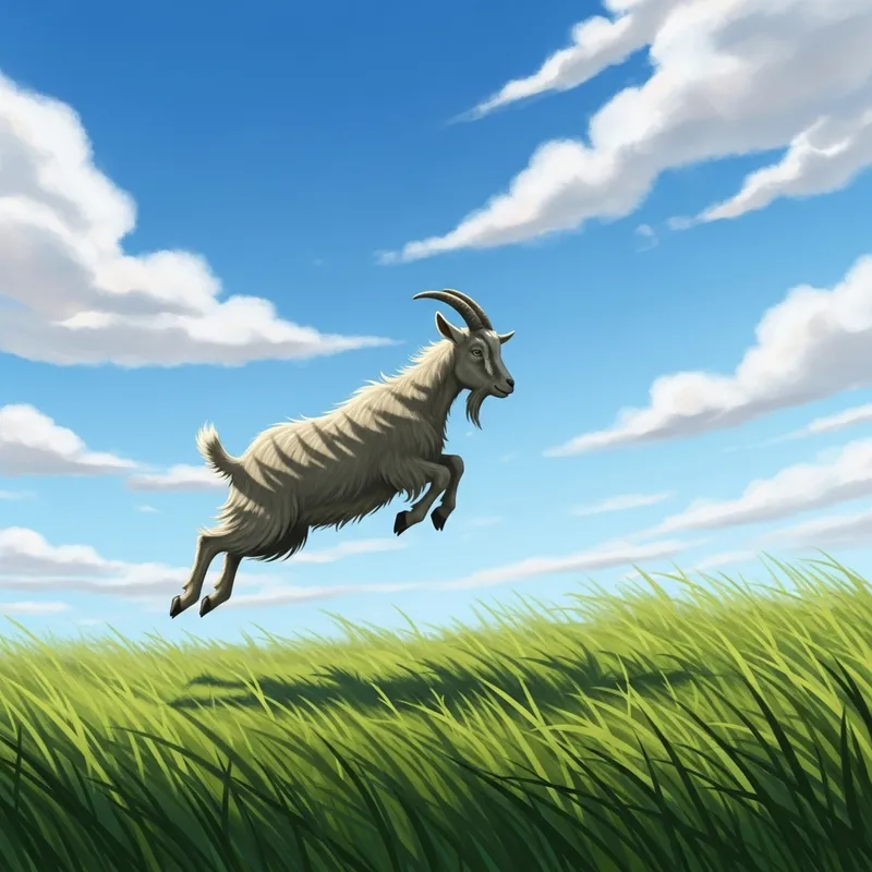 A Goat Flying - Whimsical Scene in the Sun