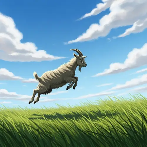 Whimsical Goat Flying - Joyful Scene in the Sun