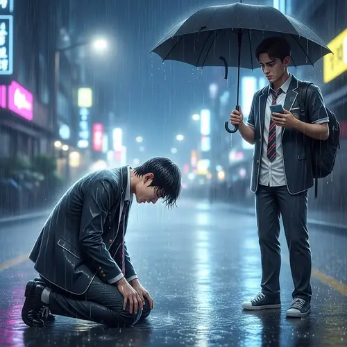 Emotional Rainy Moment: High School Students