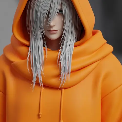 Original Character with Orange Hoodie and Silver Hair