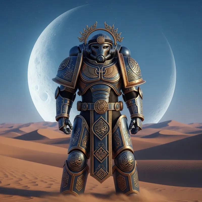 Space Marine Warrior in Islamic-Inspired Desert Scene