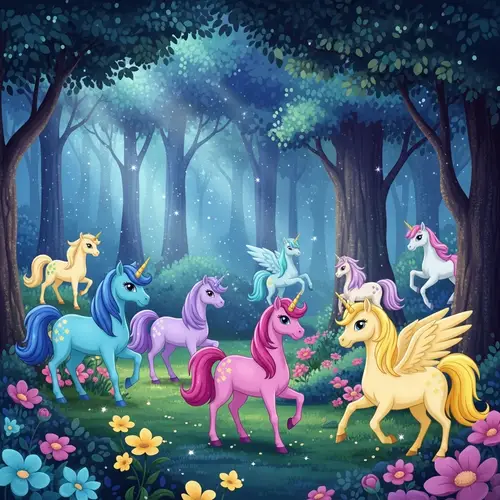Magical World of Cartoon Unicorns: Colorful & Ethereal Forest
