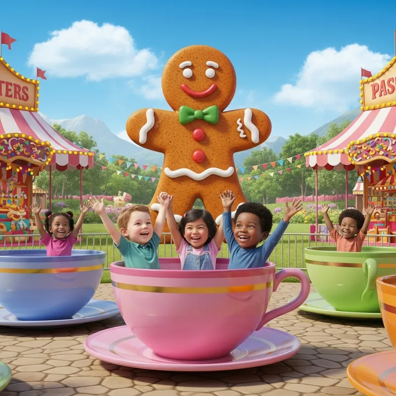 Magical Fair: Kids Riding in a Tea Cup