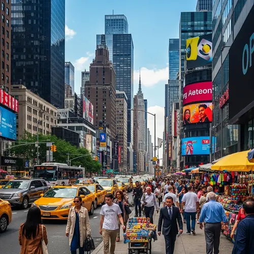 Diverse Urban Scene in a Vibrant City | People, Traffic, Tall Buildings