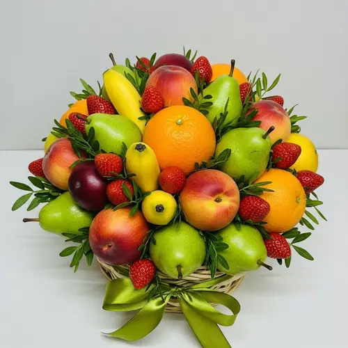 Vibrant Fruit Bouquet: Fresh Peaches, Strawberries & More