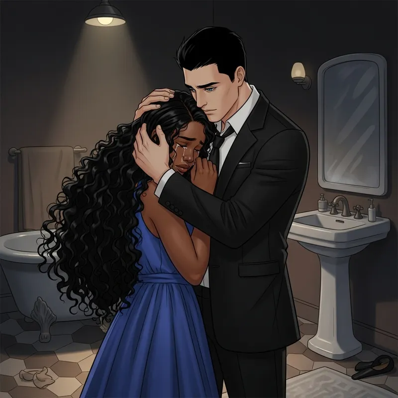 Intimate Scene: Woman Weeping in Bathroom Embraced by Italian Man Intimate Scene: Woman Weeping in Bathroom Embraced by Italian Man