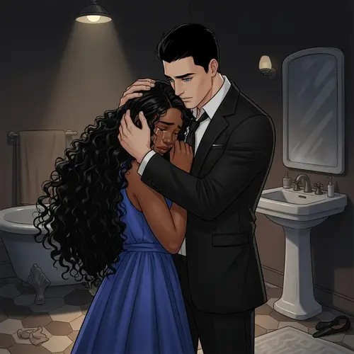 Woman Weeping in Bathroom Illustration