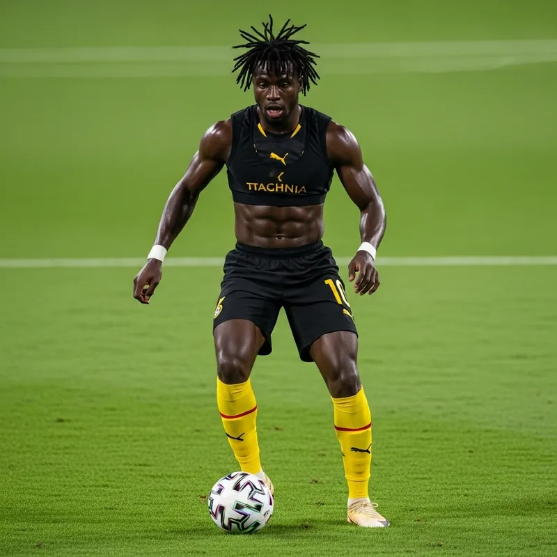 Ghanaian Footballer Showcasing Skills on the Field