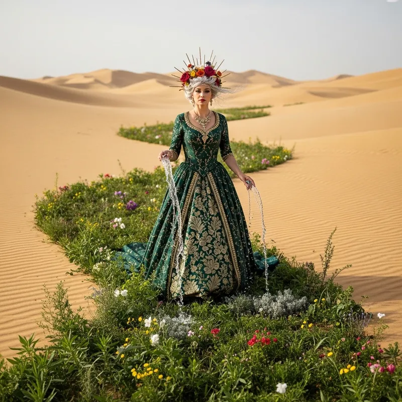 Enchanted Desert Goddess: Transforming Barren Land into Lush Oasis