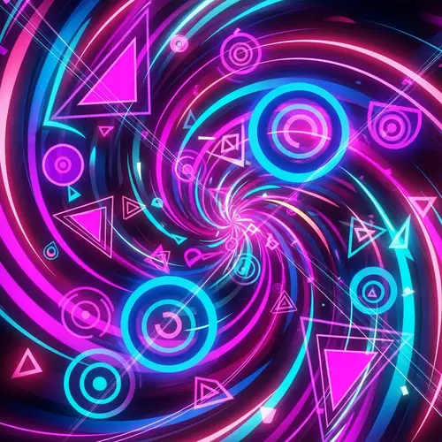 Vibrant Neon Abstract Art - Swirling Patterns & Geometric Shapes