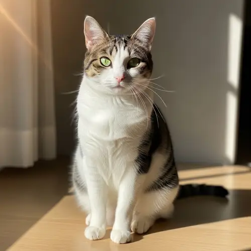 Elegant Domestic Cat with Vibrant Green Eyes | Confidence Exuding Posture