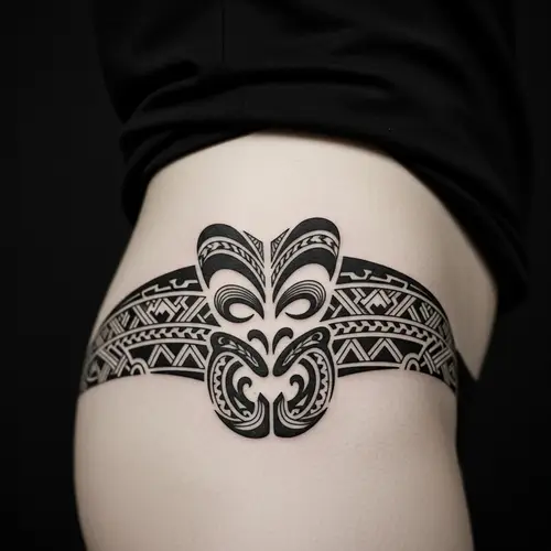 Tribal-Inspired Cover-Up Tattoo Below the Waistline