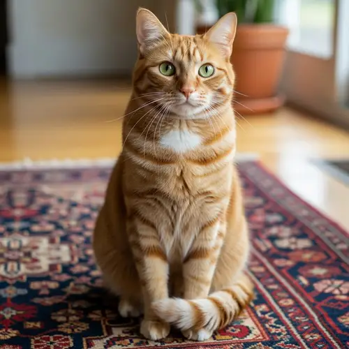 Adorable Cat Sitting on a Cozy Rug