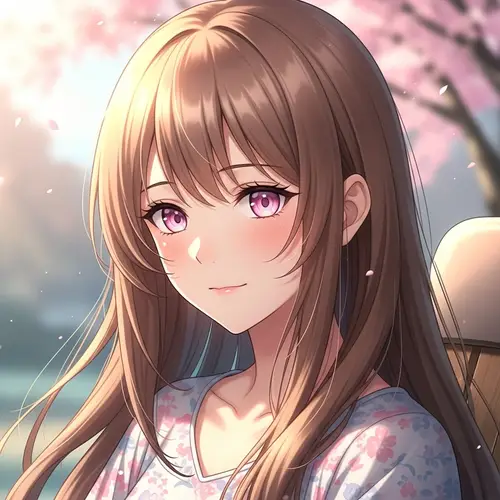 Aesthetic Anime Girl with Light Brown Hair and Pink Eyes