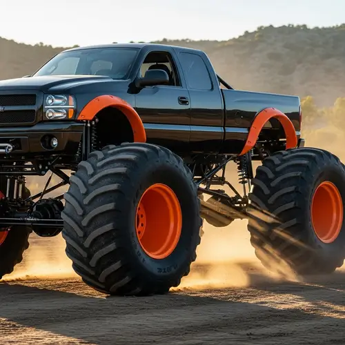 Black Truck with Big Wheels and Orange Wheel Arches