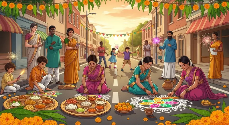 Ugadi Celebration: Multicultural Street Festivities with Rangoli & Fireworks